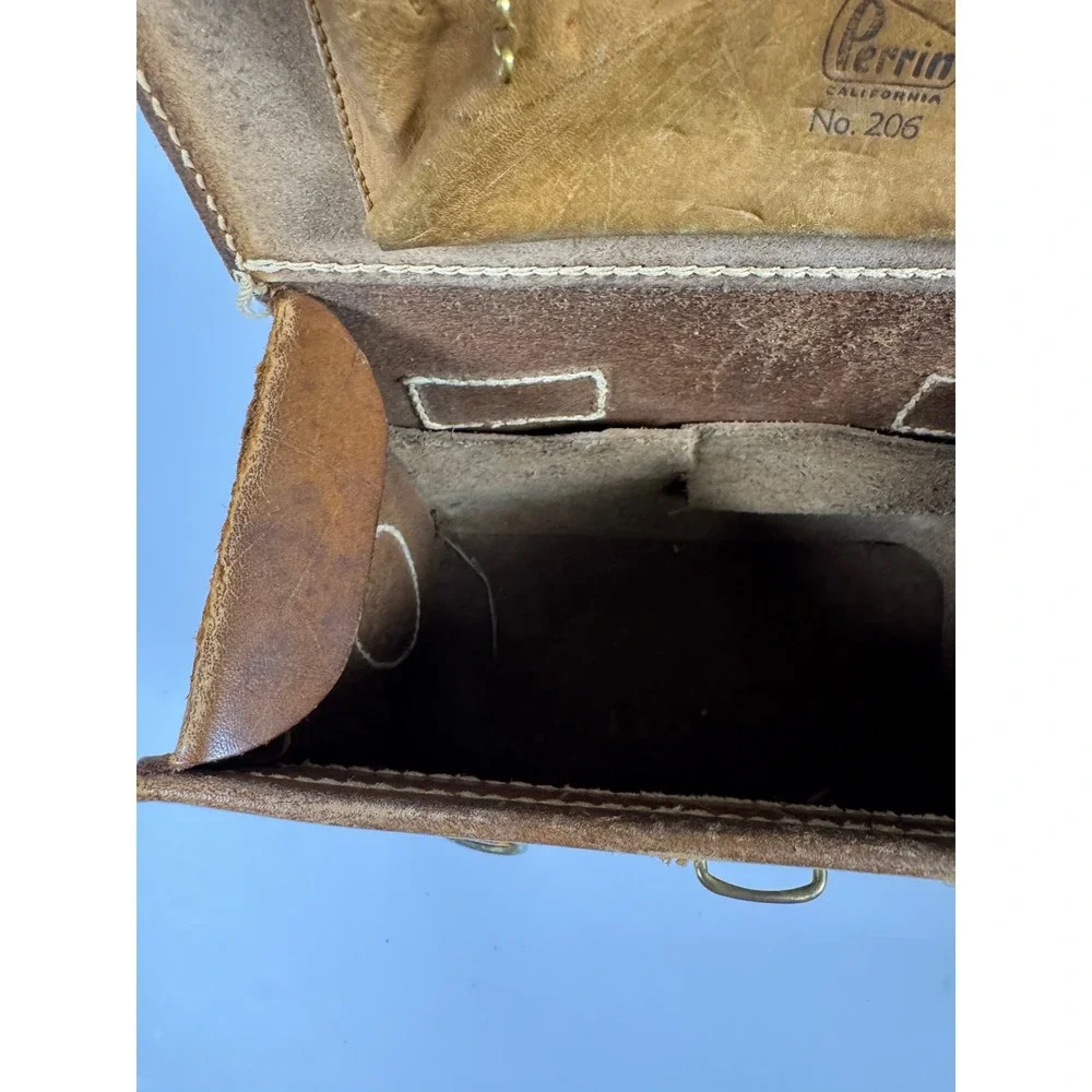 Vintage Perrin California No. 206 Leather Camera Bag Utility Case Brown Patina